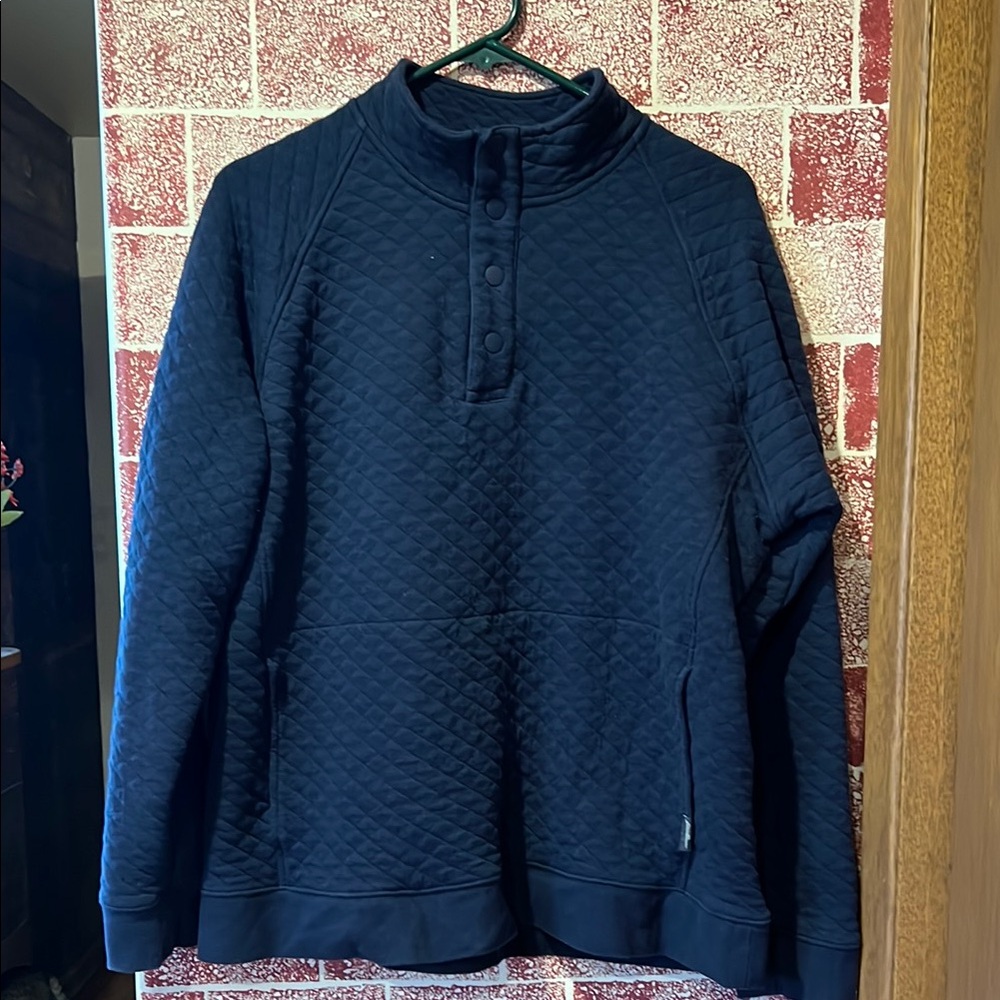 Eddie Bauer Blue Pullover Sweater with Quarter-Button and Mock Turtleneck